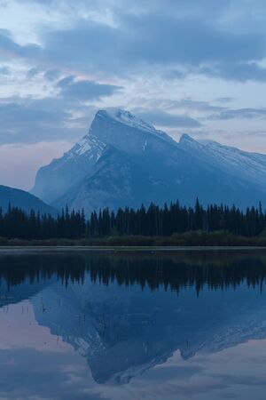 Mount Rundle mountain peaks in Banff Canadaの写真素材