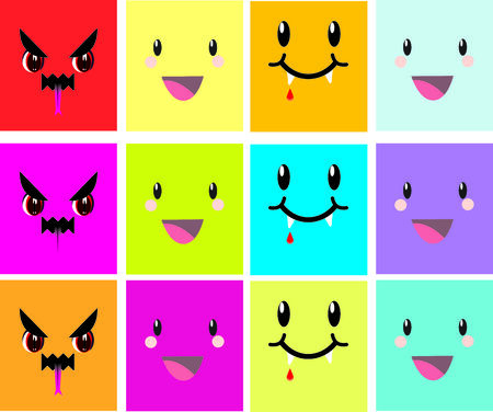 colorful japanese style facesのイラスト素材