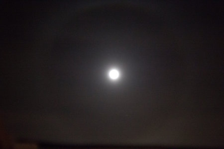 Halo Around the Moon at Nightの写真素材