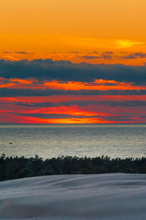 Sunset at Silver Lake State Park, Michigan in summerの写真素材