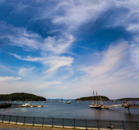 Boats in Frenchman Bay, Maine in Summerの写真素材