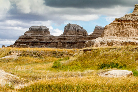 Views from the Notch Trail in Summer, Badlands National Park, South Dakotaの写真素材