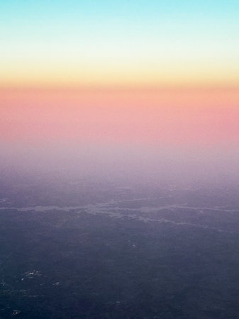 Man-made Lake Seen From an Airplane at Sunrise