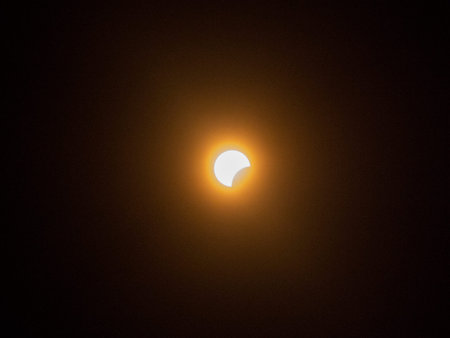 View of a Partial Solar Eclipse, Between First and Second Contacts, Sun Seen with Solar Filter,...