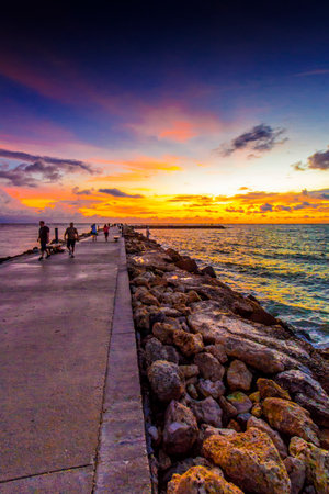 View of a Colorful Sunrise, Jetty Park, Fort Pierceの写真素材