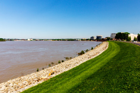 The Ohio River at Evansville, Indiana in Springの写真素材