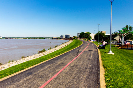 The Ohio River at Evansville, Indiana in Springの写真素材