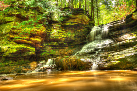 Honey Run Waterfall, Knox County, Ohioの写真素材
