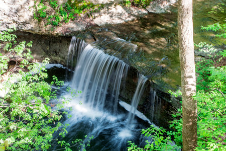 Indian Run Falls in Spring, Dublin, Ohioの写真素材