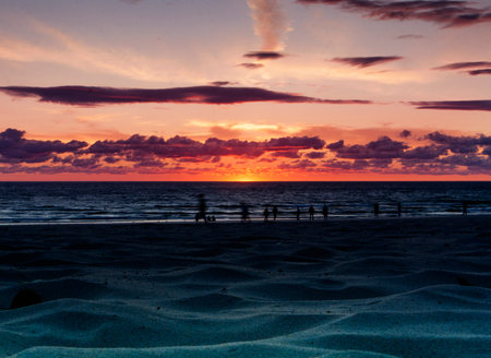 Sunset Over Lake Michigan at Ludington, Michiganの写真素材