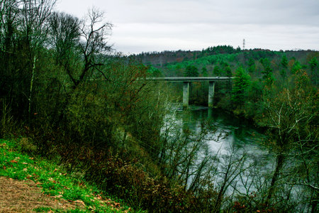 French Broad River in Autumn, North Carolinaの写真素材