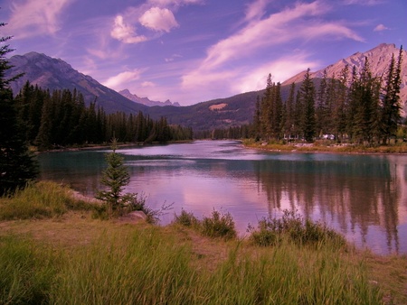 A walk along the river in Banffの写真素材