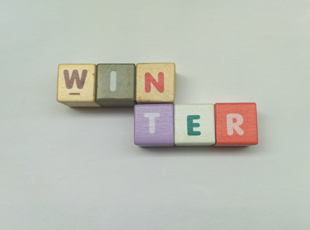 The word WINTER is written in multicolored wooden cubes.の写真素材
