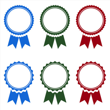 Collection of colorful awards. Award. Medal collections. Colorful Badgeのイラスト素材