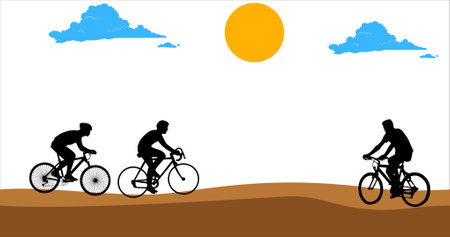 Mountain climbing in bike. Bike climbing in nature. Nature. Bike stunt. Bike climbのイラスト素材