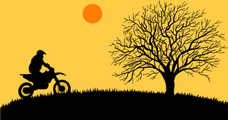 Mountain climbing in bike. Bike climbing in nature. Nature. Bike stunt. Bike climbのイラスト素材