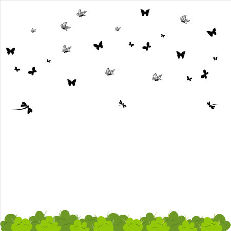 Colorful nature background design. Nature background. View of nature. Butterflies flyingのイラスト素材