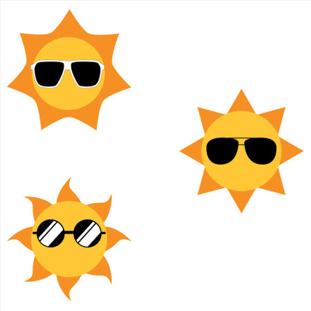 sun design. collection of sun. sun with cooling glass. Sun cooling glass. Collection of sunのイラスト素材