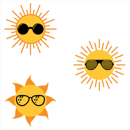 sun design. collection of sun. sun with cooling glass. Sun cooling glass. Collection of sunのイラスト素材