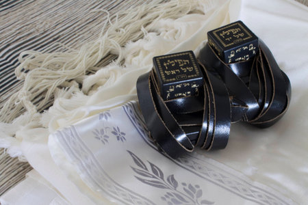 religion Jewish objects on woody background