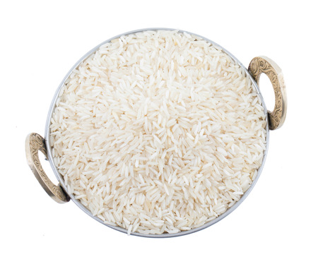 Healthy and Fresh Raw Rice Also Know as Basmati Rice or Indian Chawal isolated on White Backgroundの写真素材