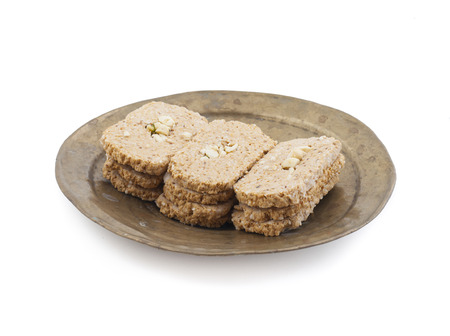 Indian Sweet Gud Kaju Gajak Isolated on White Backgroundの写真素材