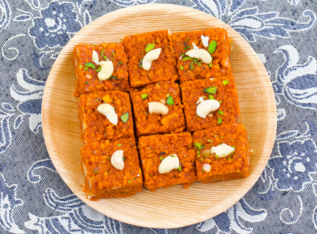 Indian Sweet Food Akhrot Halwa Also Called Walnut Burfi or Akhrot Ka Sheera Made From Walnut, Khoya, Milk or Flavourの写真素材