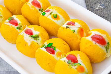 Indian Delicious Bengali Sweet Food Also Know as Bangla Sweet or Bengali Dessert Made From Syrup, Cream, Milk, Khoya or Flavourの写真素材