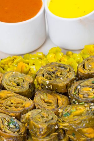Indian Spicy Food Patra Also Called Paatra, Alu Vadi or Patrode is a Veg Dish in Maharashtra or...