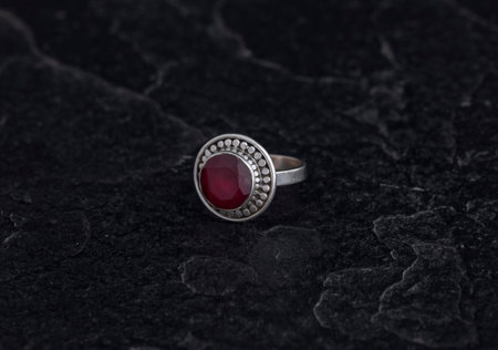 Sterling Silver Ring on Black Stone Background