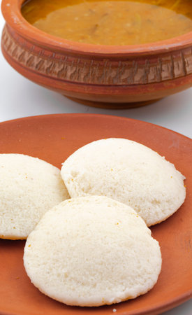 South Indian Popular Breakfast Idli or Idly Served With Sambar And Coconut Chutney