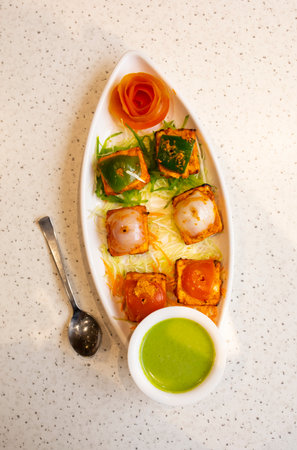 Indian Spicy Cafe And Restaurant Food on Tableの写真素材