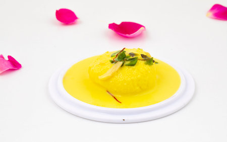 Indian Traditional Special Dessert Ras Malai Also Know as Rasmalai or Rossomalai Isolated on White...