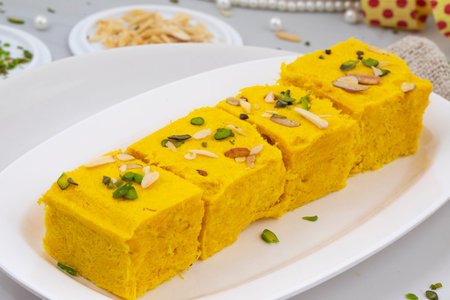 Indian Special Traditional Sweet Food Soan Papdi Also Know as Son Roll, Soam Papdi, Patisa,...