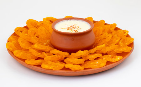 Jalebi, also Know as imarti, imarati, paneer jalebi or zulbia is a Indian sweet food, It is made by deep-frying a wheat flour batter in pretzel or circular shapesの写真素材