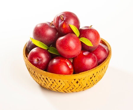 Sweet Red Cherry Fruit on White Backgroundの写真素材
