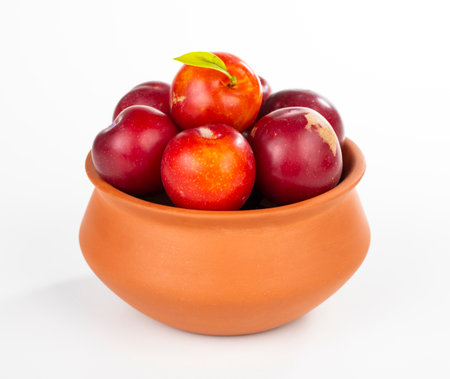 Sweet Red Cherry Fruit on White Backgroundの写真素材