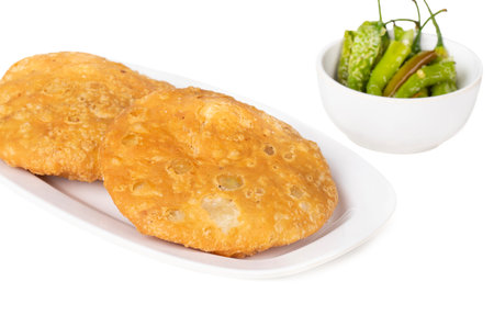 Indian Street Food Fried Kachori on White Background