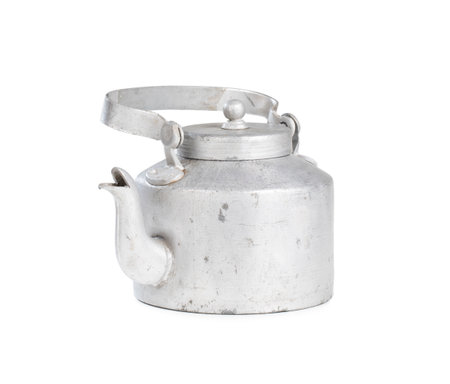 Indian Traditional Desi Silver Tea Pot on White Backgroundの写真素材