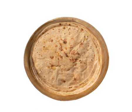 Indian Traditional Cuisine Chapati or Roti on White Background