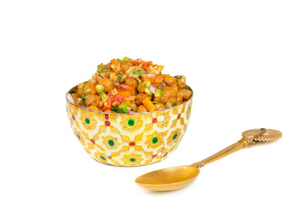 Indian Street Breakfast Chana Chaat Also Know as Chana Masala, Chola Chana Chaat, Chola Masala,...