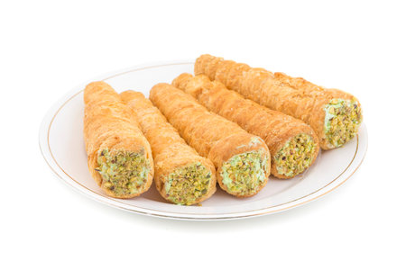 Sweet Dish Puff Roll with Cream Also Know As Homemade Cream Roll, Bakery Food  Isolated on White...