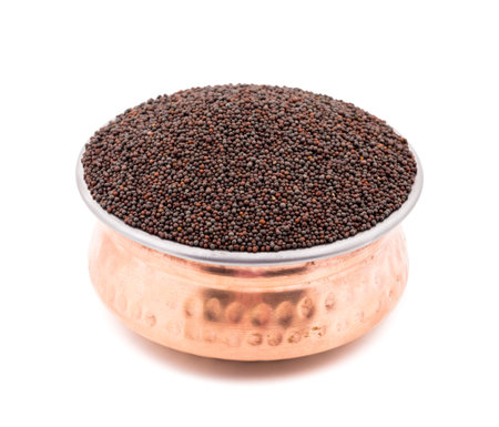 Brown Mustard Seeds Also Know as Rai Spice isolated on White Backgroundの写真素材
