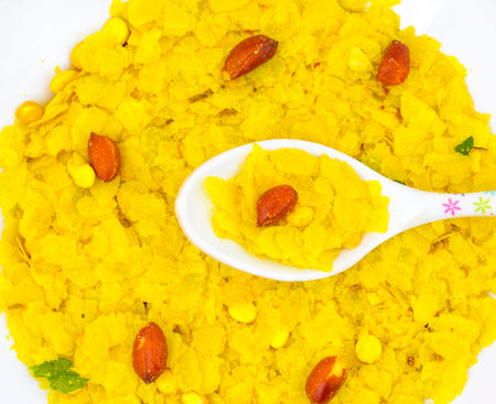 Indian Spicy And Crispy Popular Breakfast Poha Chivda Also Know as Poha, Chiwda, Chivada, Namkeen...