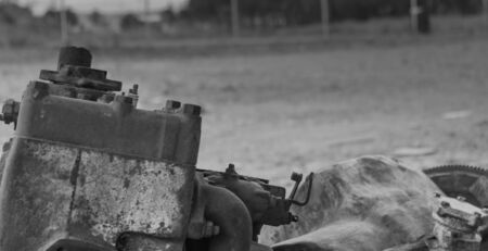 old motor on the groundの写真素材