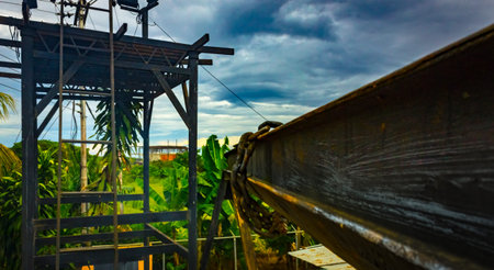 old metalic construction and beautiful dramatic sky