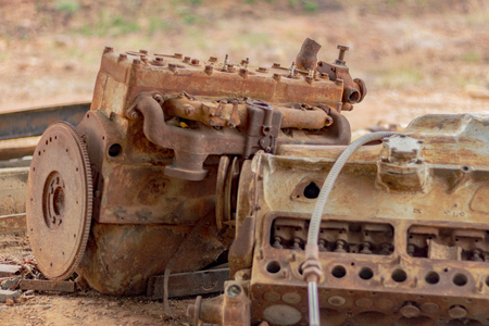 old motor on the groundの写真素材