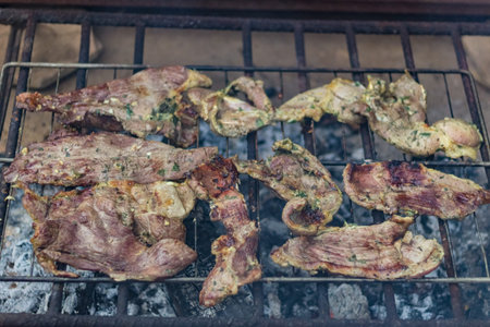 Meat on a barbecue