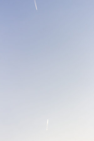 blue sky background with white clouds and airplane, beautiful photo digital picture