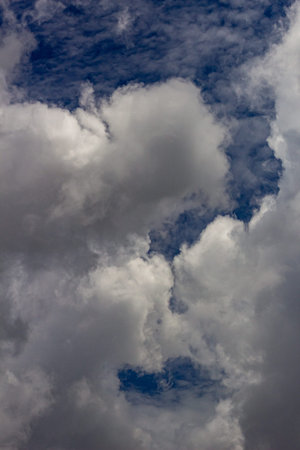 Blue sky background with white clouds. Cumulus white clouds in the blue sky.